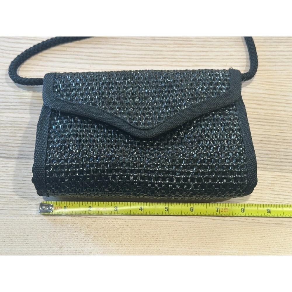 Vintage Retro Magid Italy Black Dipped Vinyl Woven Raffia Small Shoulder Purse